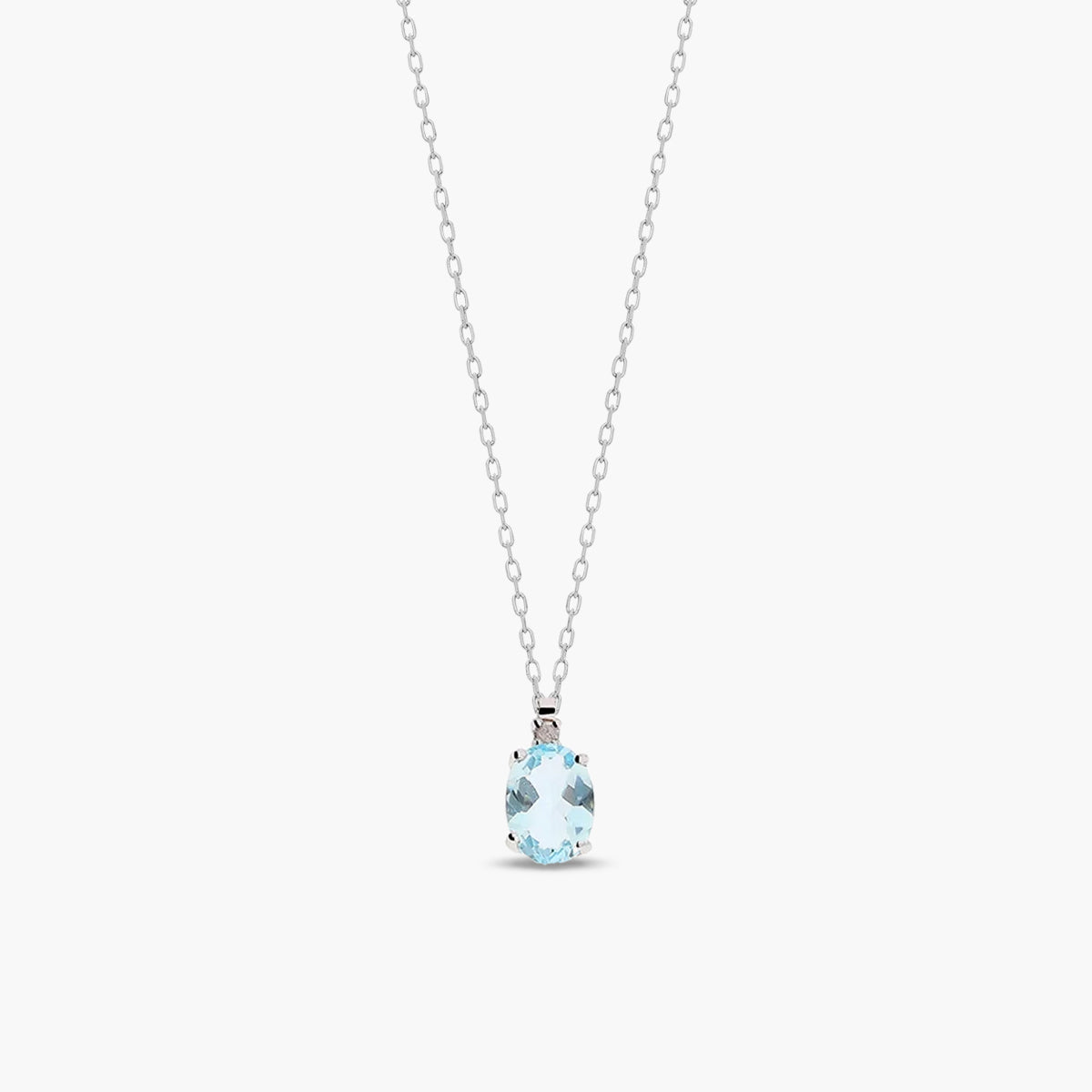 Collar de oro blanco 18K diamante natural 0.02 ct. aguamarina 7 mm GLACIER