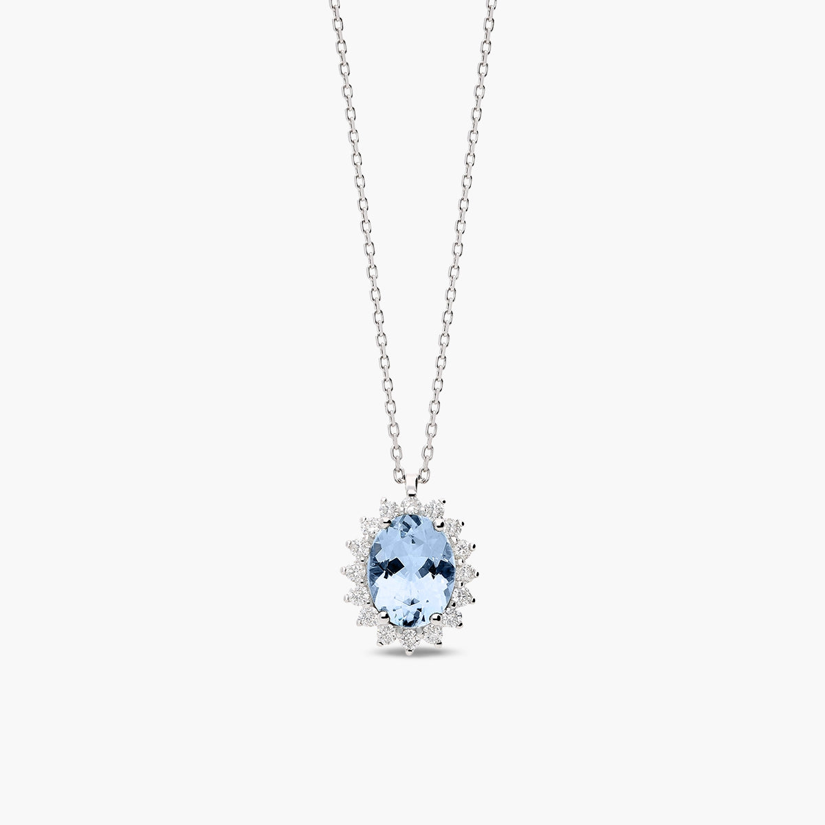 Collar de oro blanco 18K diamante natural 0.30 ct. aguamarina 12 mm IMPERIAL AQUAMARINE