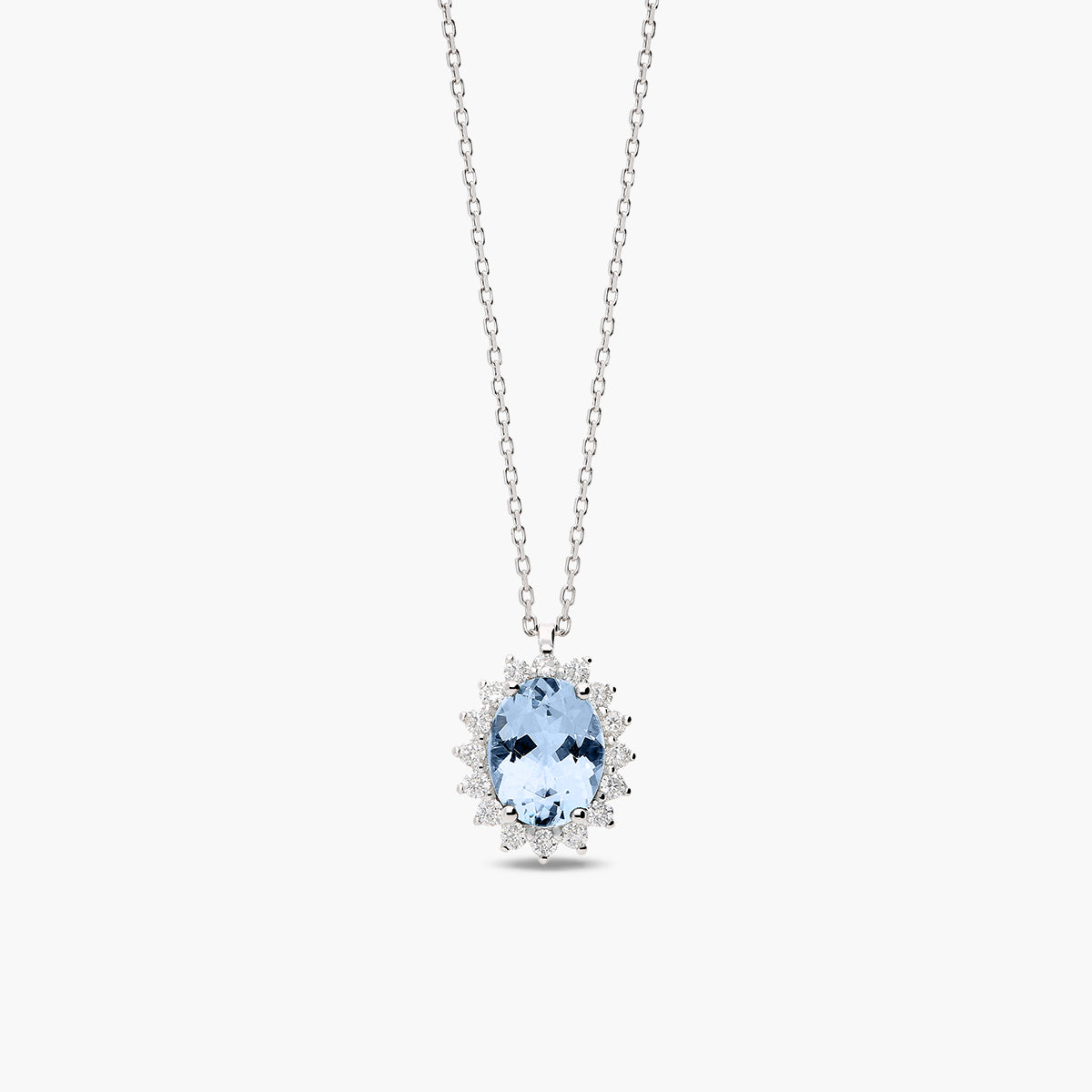 Collar de oro blanco 18K diamante natural 0.30 ct. aguamarina 12 mm IMPERIAL AQUAMARINE
