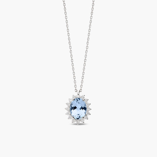 Collar de oro blanco 18K diamante natural 0.30 ct. aguamarina 12 mm IMPERIAL AQUAMARINE