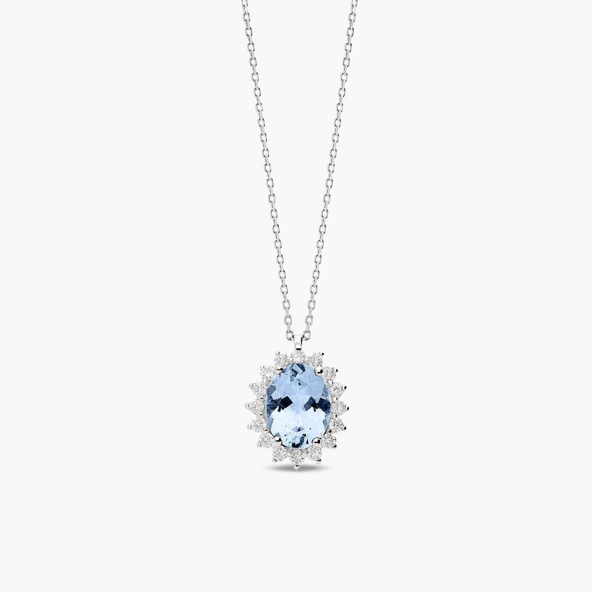 Collar de oro blanco 18K diamante natural 0.40 ct. aguamarina 13 mm IMPERIAL AQUAMARINE