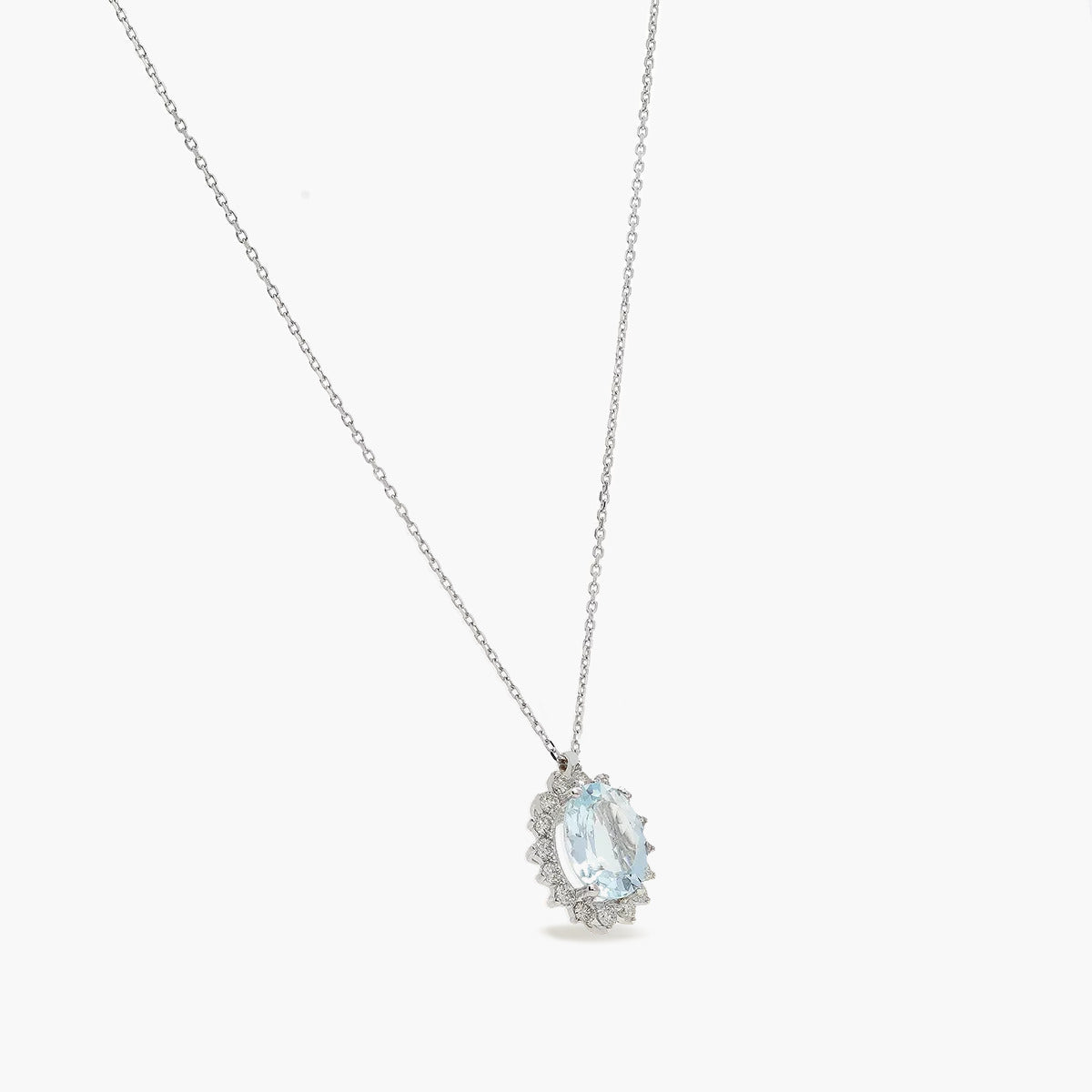 Collar de oro blanco 18K diamante natural 0.40 ct. aguamarina 13 mm IMPERIAL AQUAMARINE