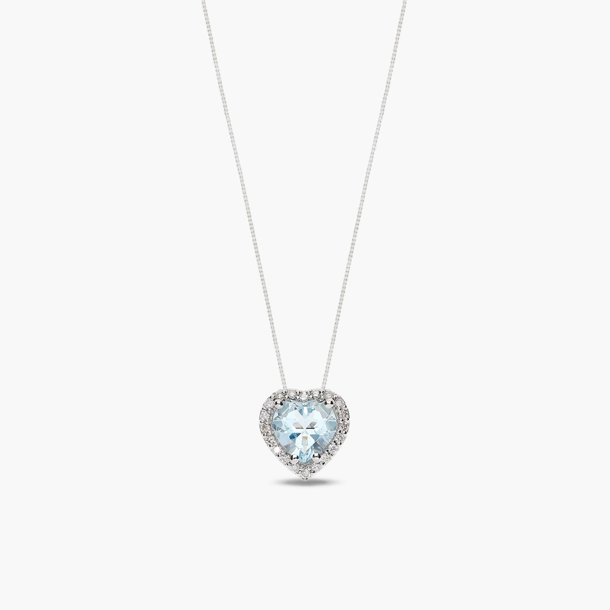 Collar corazón de oro blanco 18K diamante natural 0.12 ct. aguamarina 11 mm LOVE AQUAMARINE