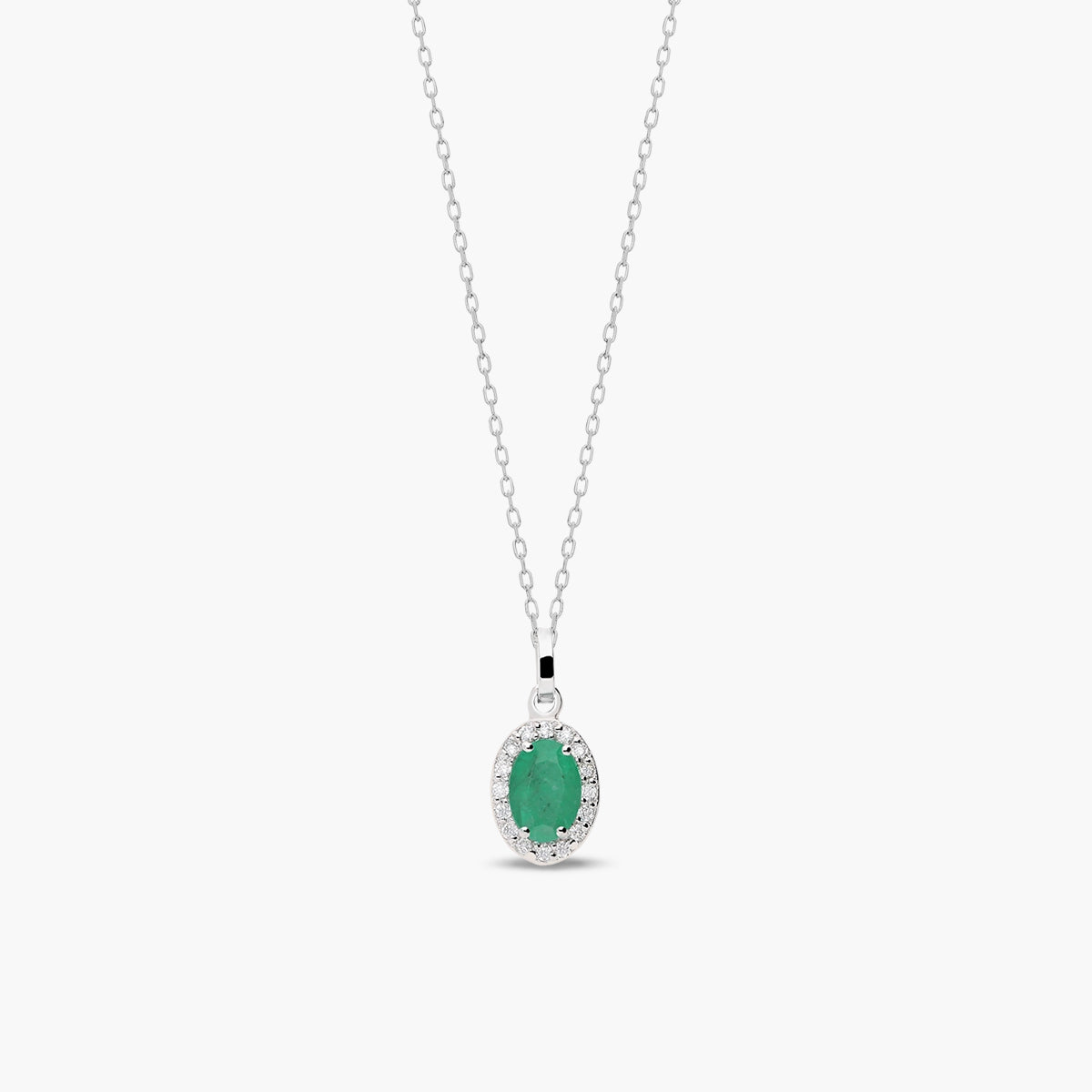 Collar de oro blanco 18K diamante natural 0.08 ct. esmeralda 11 mm RANI EMERALD