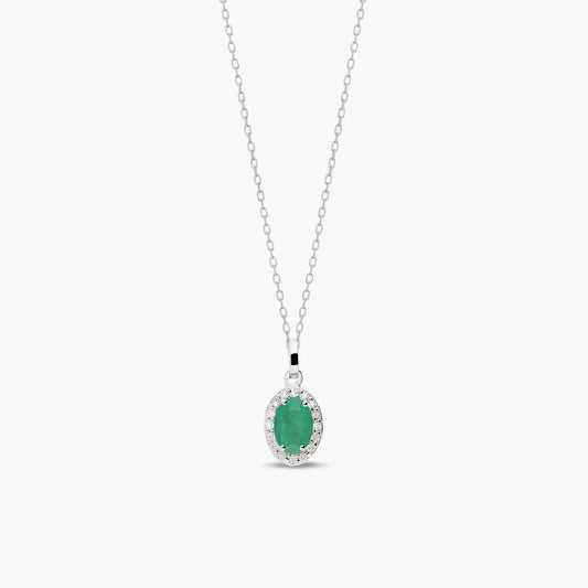 Collar de oro blanco 18K diamante natural 0.08 ct. esmeralda 11 mm RANI EMERALD