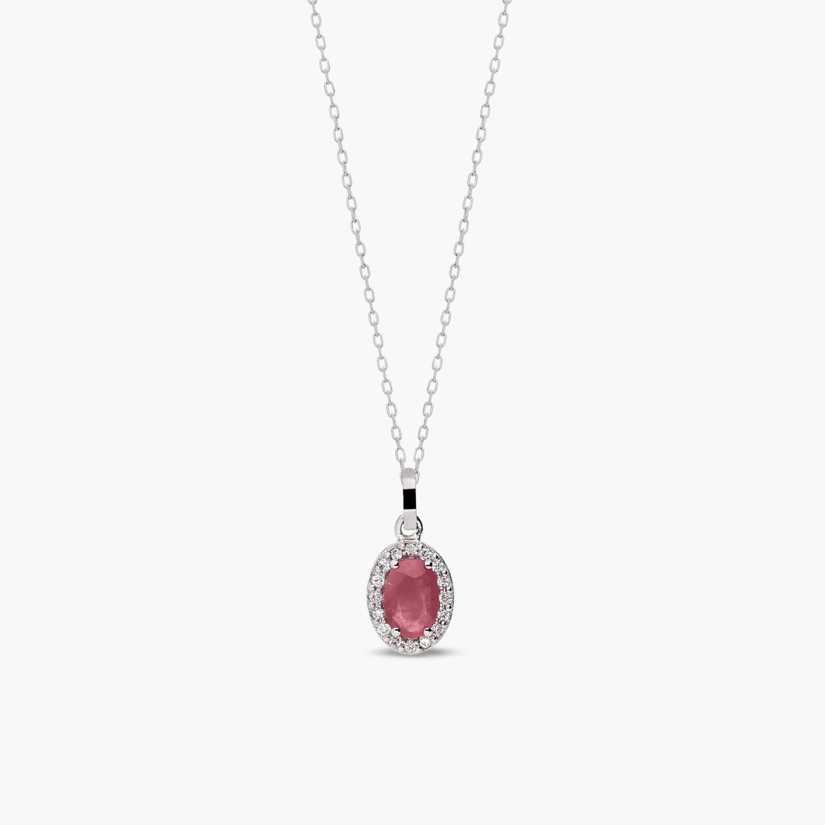 Collar de oro blanco 18K diamante natural 0.08 ct. rubí 8 mm RANI RUBY