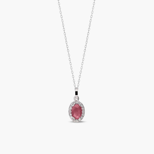 Collar de oro blanco 18K diamante natural 0.08 ct. rubí 8 mm RANI RUBY