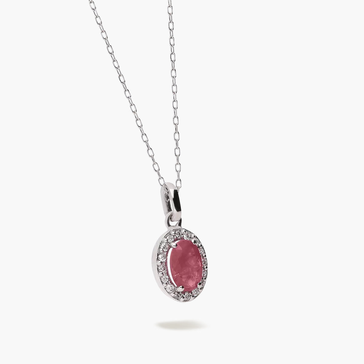 Collar de oro blanco 18K diamante natural 0.08 ct. rubí 8 mm RANI RUBY