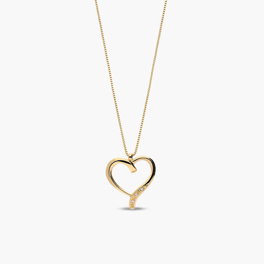 Collar silueta corazón de oro 18K diamante natural 0.02 ct. 18 mm