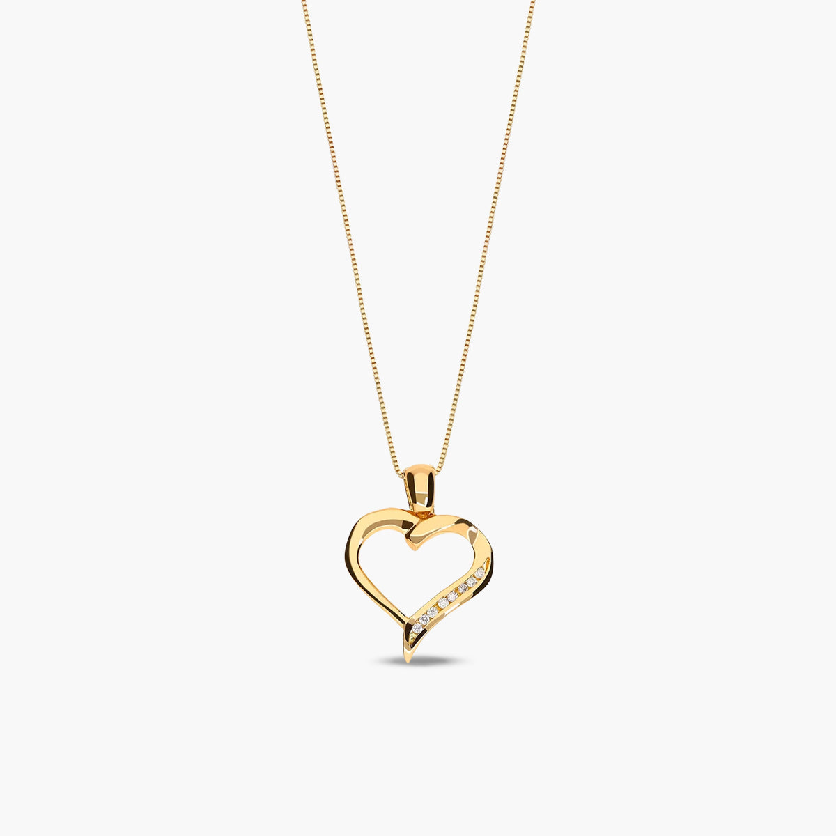 Collar silueta corazón de oro 18K diamante natural 0.05 ct. 16 mm