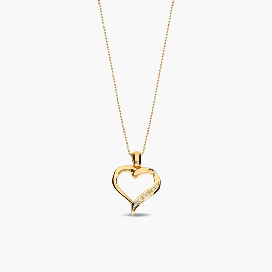 Collar silueta corazón de oro 18K diamante natural 0.05 ct. 16 mm