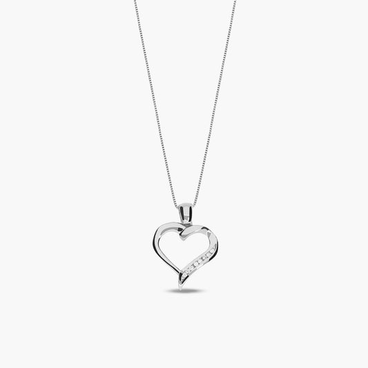 Collar silueta corazón de oro blanco 18K diamante natural 0.05 ct. 16 mm