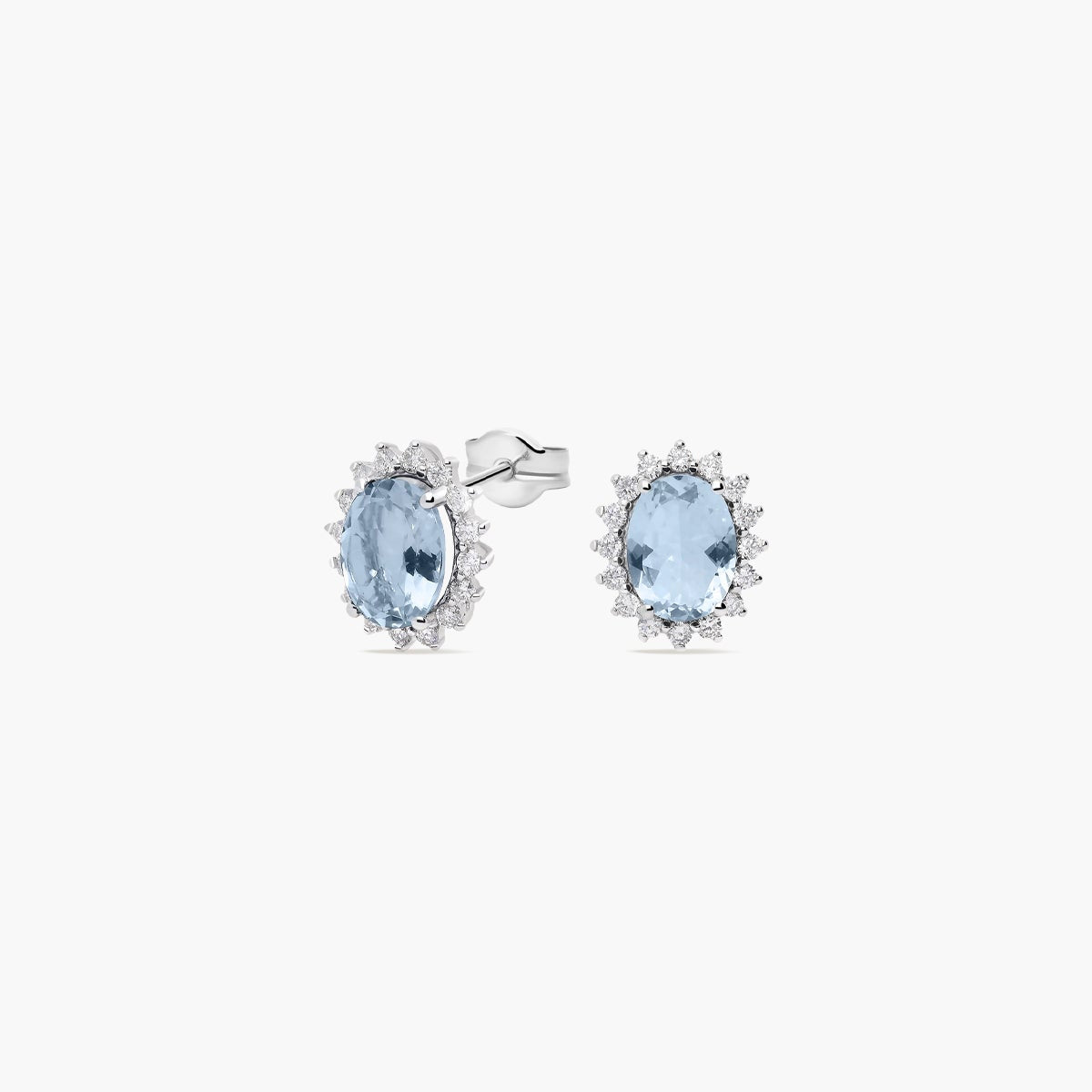 Pendientes de oro blanco 18K diamante natural 0.80 ct. aguamarina 13 mm IMPERIAL AQUAMARINE