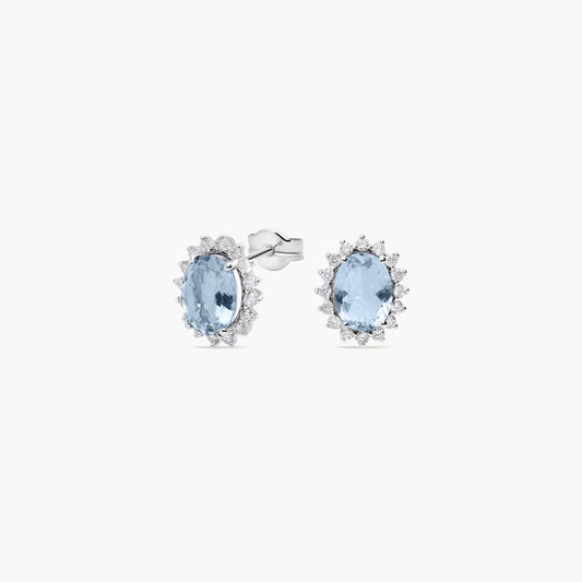 Pendientes de oro blanco 18K diamante natural 0.80 ct. aguamarina 13 mm IMPERIAL AQUAMARINE