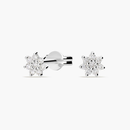 Pendientes de oro blanco 18K diamante natural 0.16 ct. 4 mm