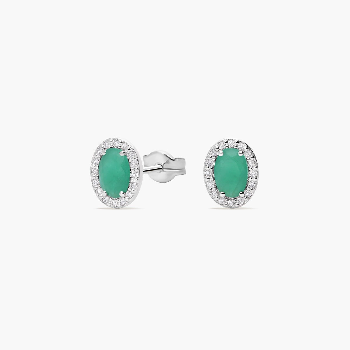Pendientes de oro blanco 18K diamante natural 0.16 ct. esmeralda 8 mm RANI EMERALD
