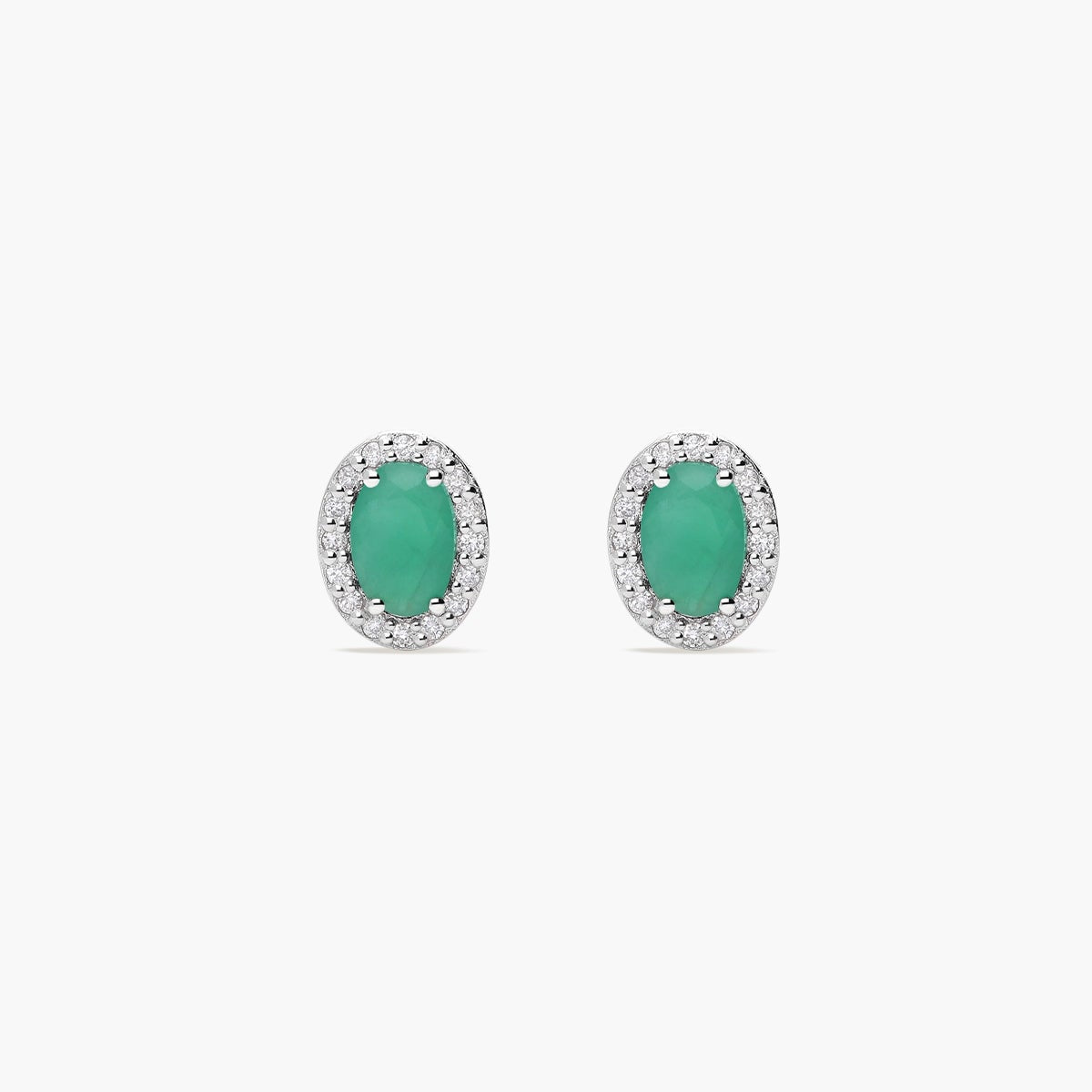Pendientes de oro blanco 18K diamante natural 0.16 ct. esmeralda 8 mm RANI EMERALD