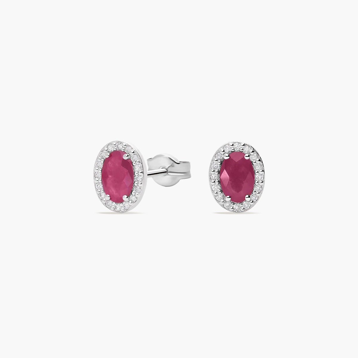 Pendientes de oro blanco 18K diamante natural 0.16 ct. rubí 8 mm RANI RUBY