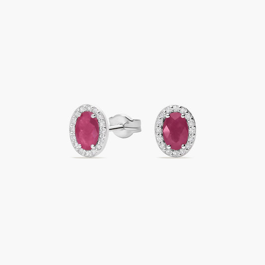 Pendientes de oro blanco 18K diamante natural 0.16 ct. rubí 8 mm RANI RUBY