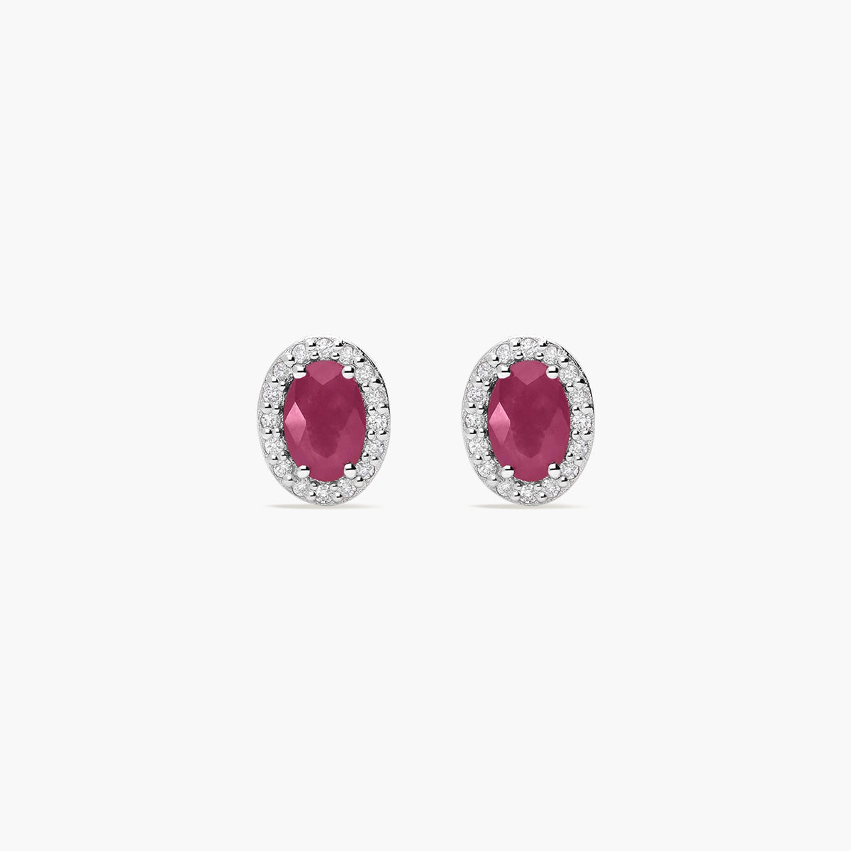 Pendientes de oro blanco 18K diamante natural 0.16 ct. rubí 8 mm RANI RUBY