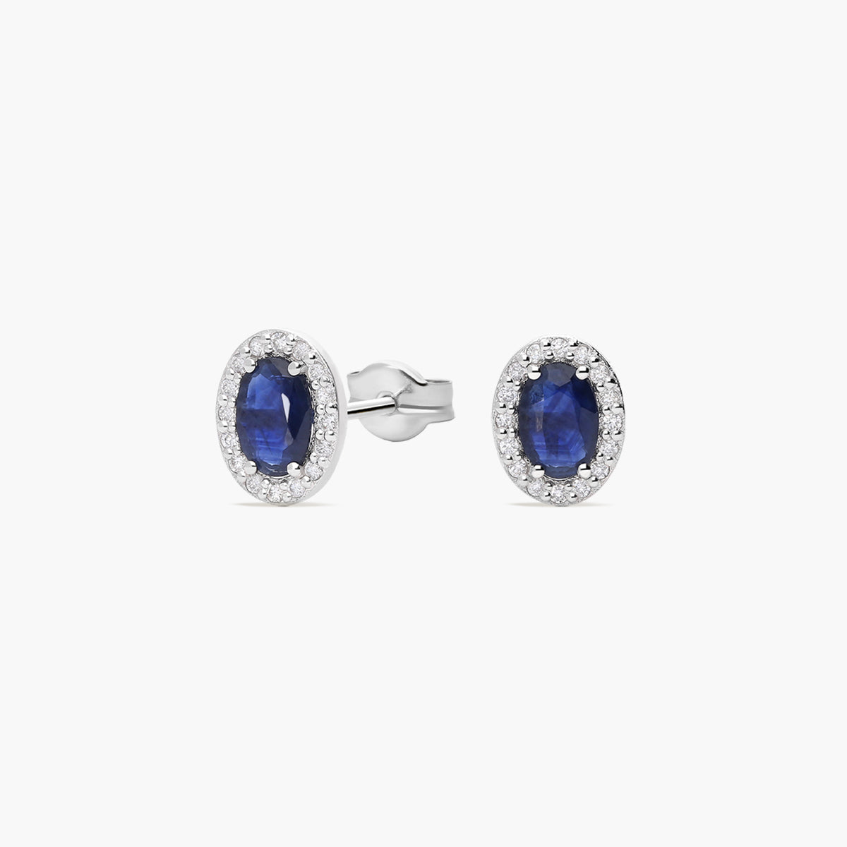 Pendientes de oro blanco 18K diamante natural 0.16 ct. zafiro 8 mm RANI SAPPHIRE