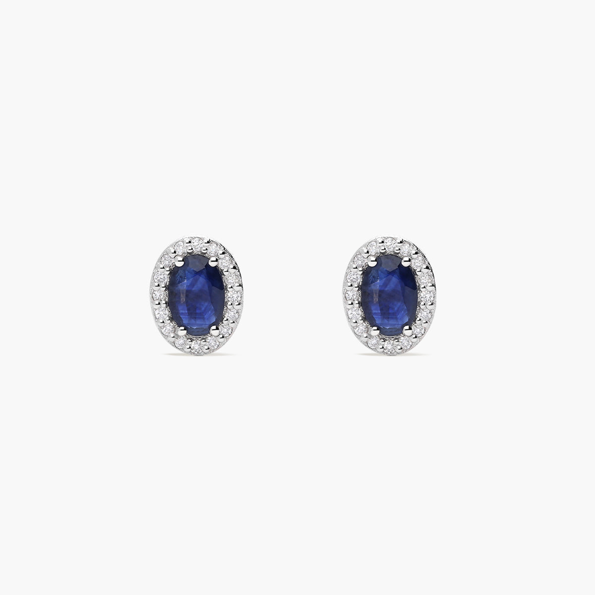 Pendientes de oro blanco 18K diamante natural 0.16 ct. zafiro 8 mm RANI SAPPHIRE