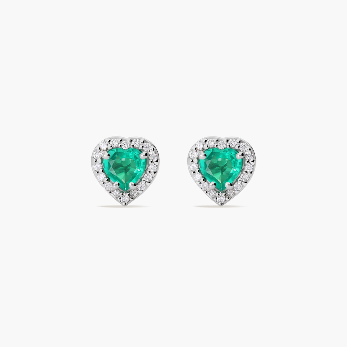 Pendientes de oro blanco 18K diamante natural 0.16 ct. esmeralda 8 mm LOVE EMERALD