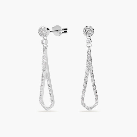 Pendientes largos de oro blanco 18K diamante natural 0.55 ct. 30 mm