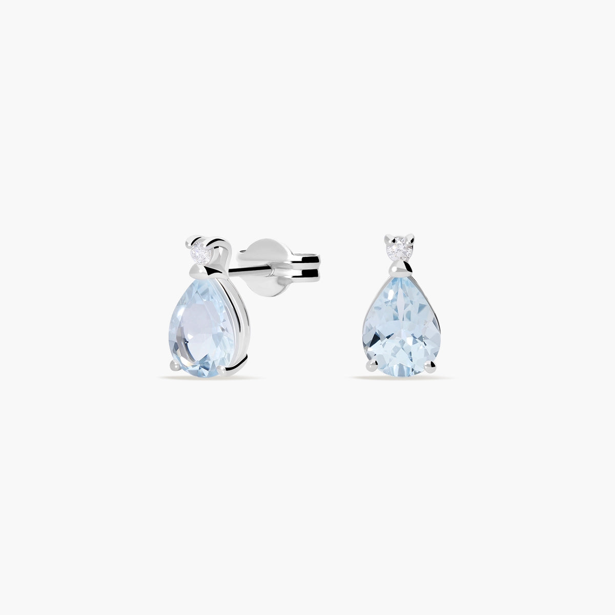 Pendientes de oro blanco 18K diamante natural 0.02 ct. aguamarina 7 mm GLACIER