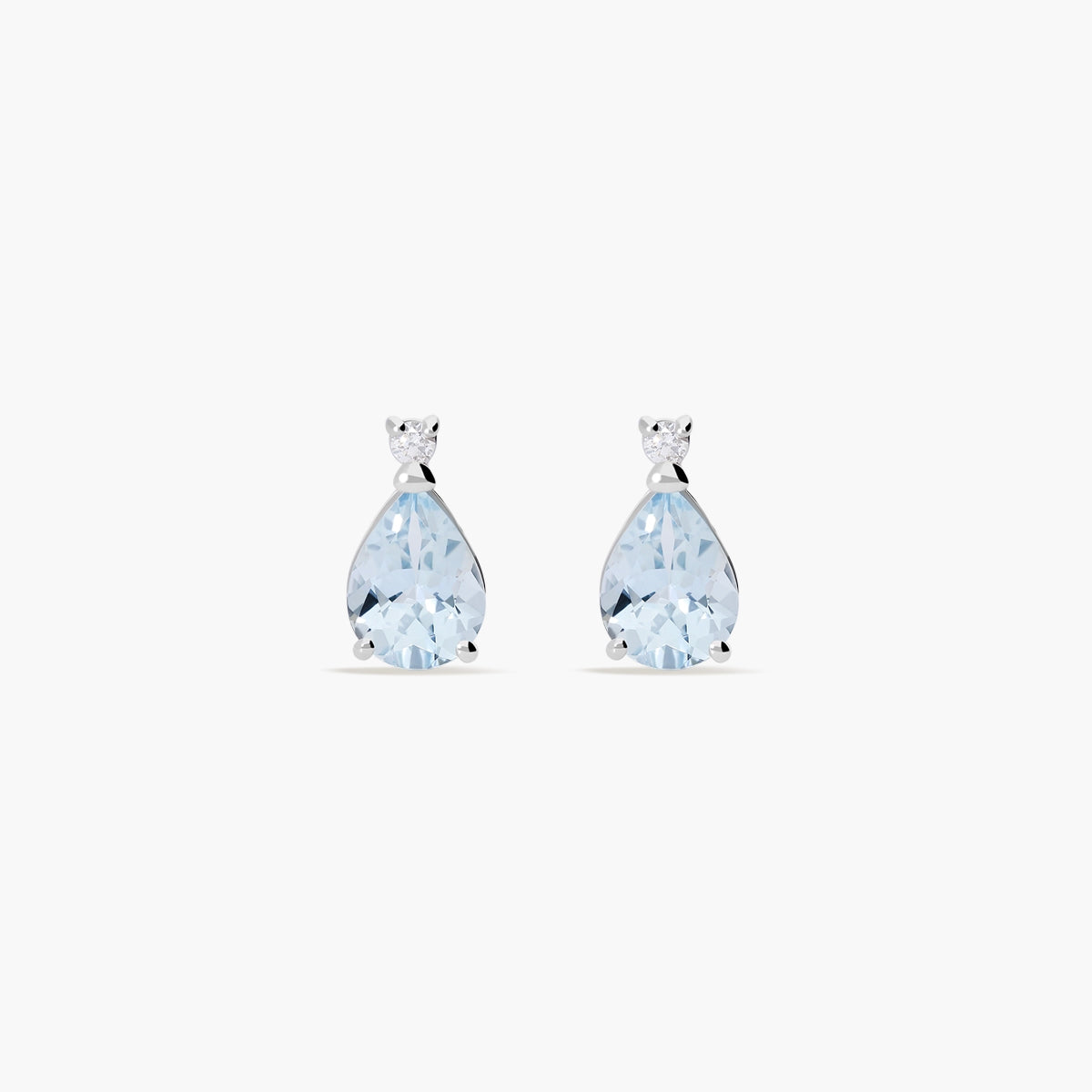 Pendientes de oro blanco 18K diamante natural 0.02 ct. aguamarina 7 mm GLACIER
