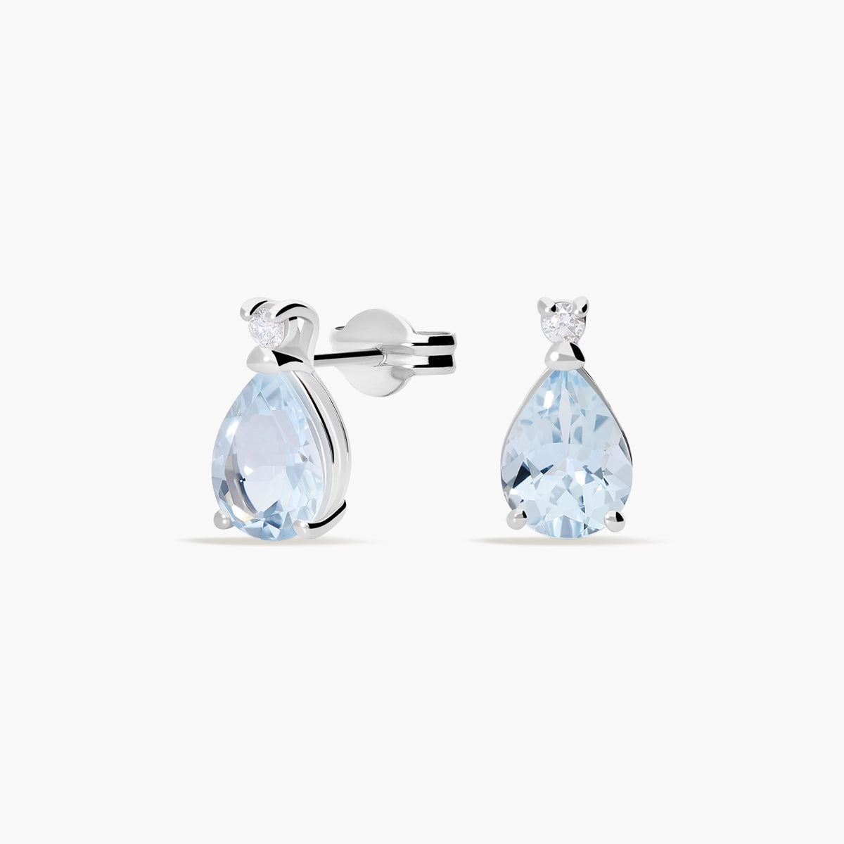 Pendientes de oro blanco 18K diamante natural 0.05 ct. aguamarina 10 mm GLACIER