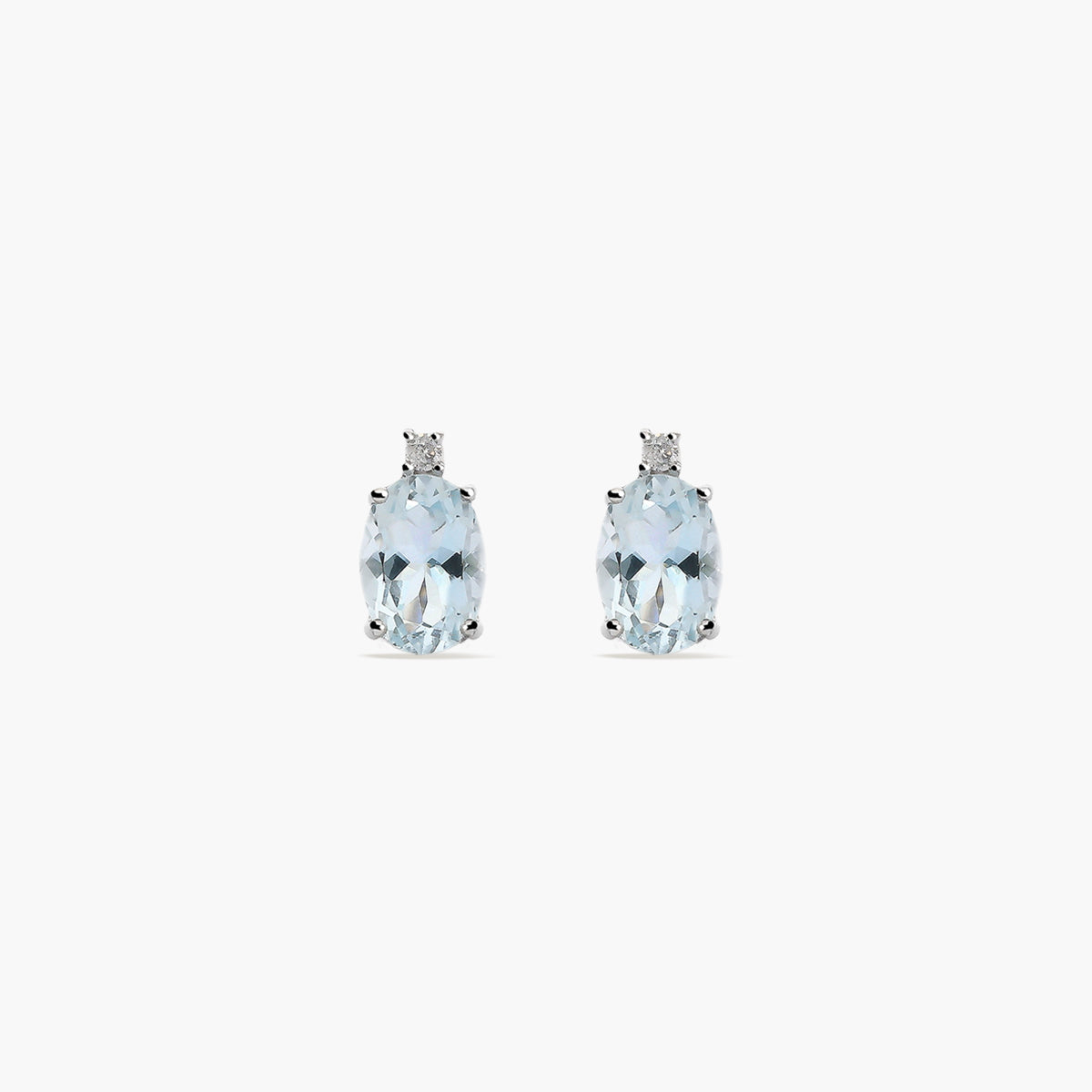 Pendientes de oro blanco 18K diamante natural 0.04 ct. aguamarina 9 mm GLACIER