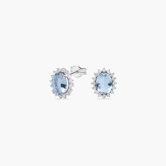 Pendientes de oro blanco 18K diamante natural 0.40 ct. aguamarina 10 mm IMPERIAL AQUAMARINE