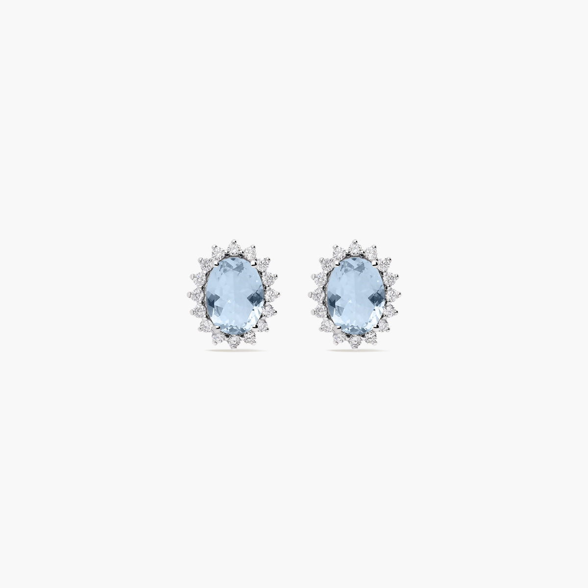 Pendientes de oro blanco 18K diamante natural 0.40 ct. aguamarina 10 mm IMPERIAL AQUAMARINE