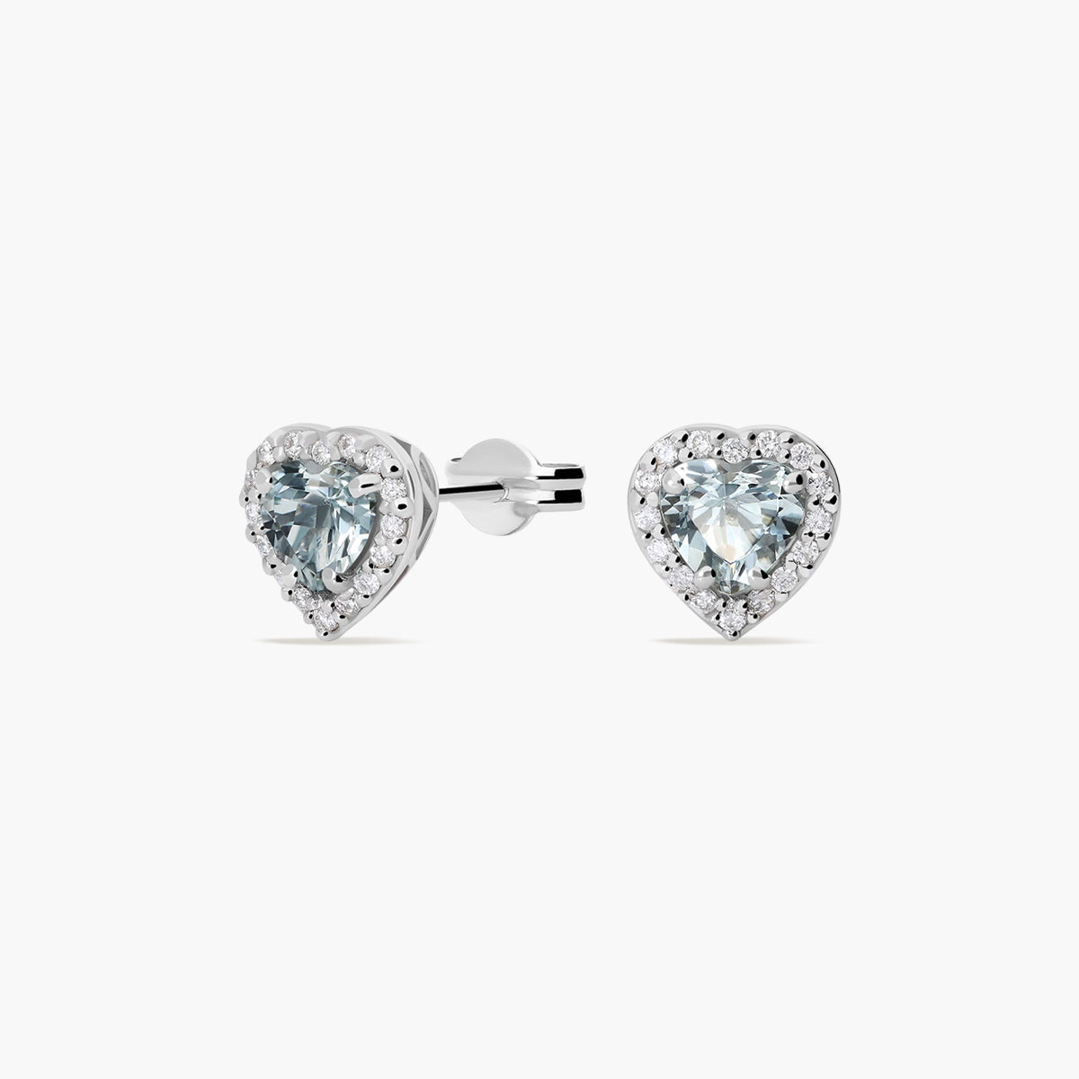 Pendientes de oro blanco 18K diamante natural 0.16 ct. esmeralda 8 mm LOVE AQUAMARINE