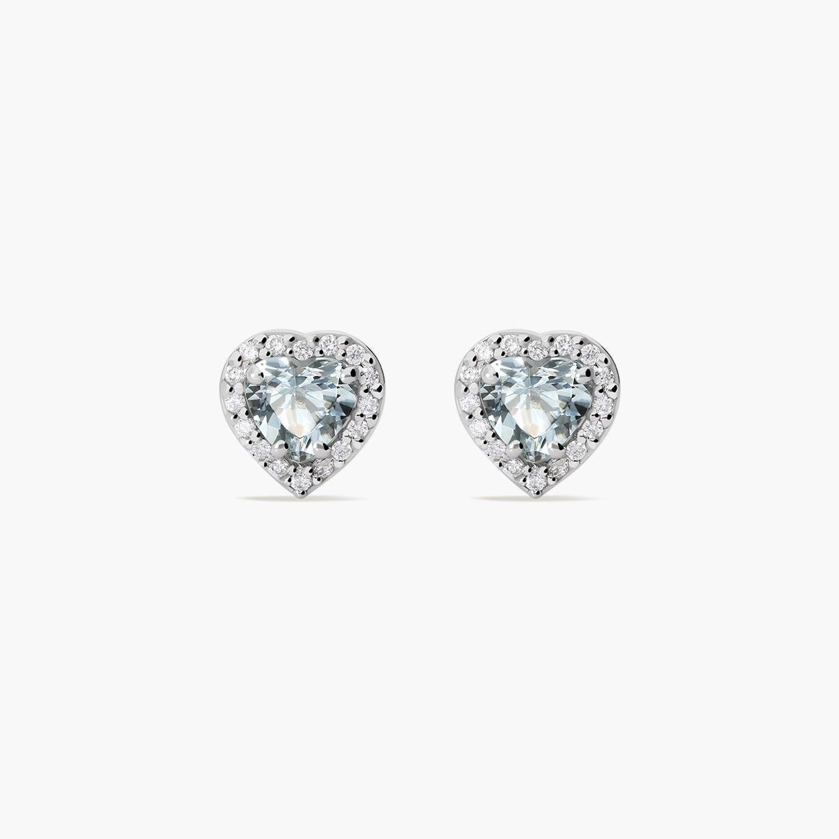Pendientes de oro blanco 18K diamante natural 0.16 ct. esmeralda 8 mm LOVE AQUAMARINE