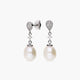 Pendientes largos de oro blanco 18K diamante natural 0.11 ct. con perlas 21 mm TREASURE