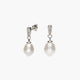 Pendientes largos de oro blanco 18K diamante natural 0.10 ct. con perlas 20 mm TREASURE