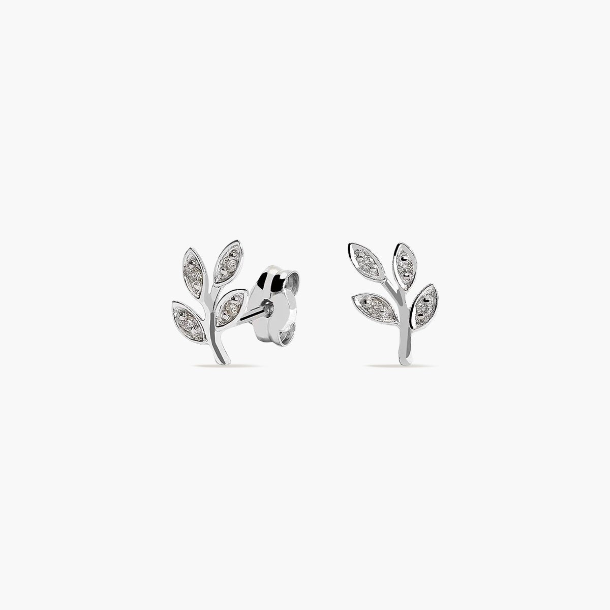 Pendientes hoja de oro blanco 18K diamante natural 0.07 ct. 9 mm