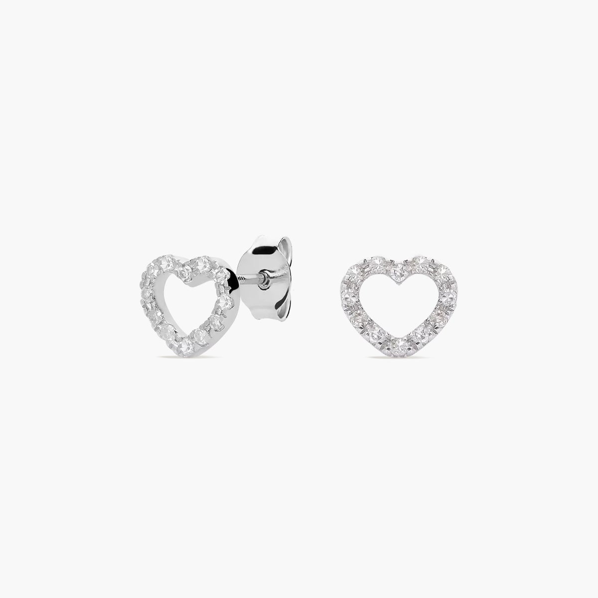 Pendientes silueta corazón de oro blanco 18K diamante natural 0.14 ct. 6 mm