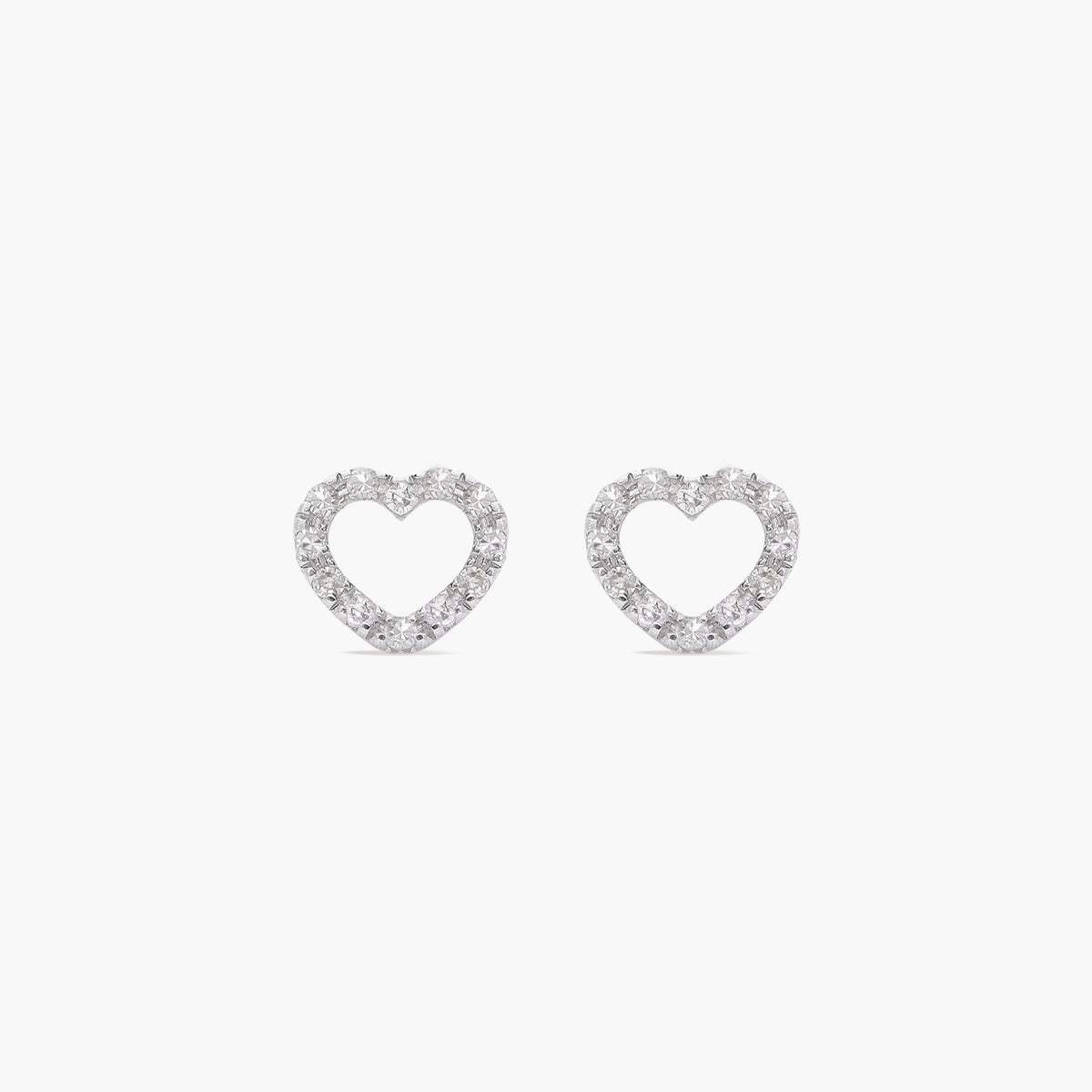 Pendientes silueta corazón de oro blanco 18K diamante natural 0.14 ct. 6 mm