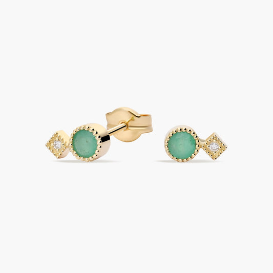 Pendientes de oro 18K diamante natural 0.02 ct. esmeralda 7 mm RAINFOREST