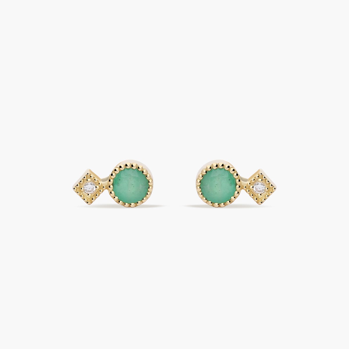 Pendientes de oro 18K diamante natural 0.02 ct. esmeralda 7 mm RAINFOREST