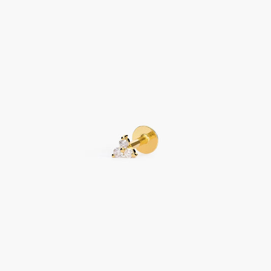 Piercing de oreja de oro 18K diamante natural 0.06 ct. trébol 3 mm