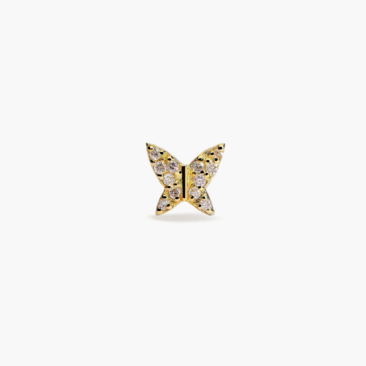 Piercing de oreja de oro 18K diamante natural 0.05 ct. mariposa 4 mm