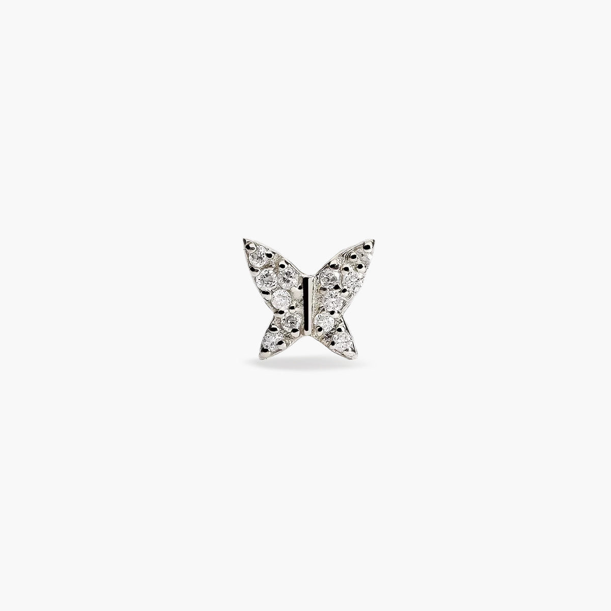 Piercing de oreja de oro blanco 18K diamante natural 0.05 ct. mariposa 4 mm