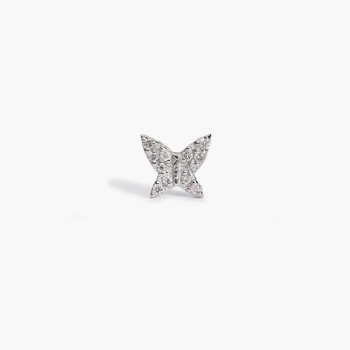 Piercing de oreja de oro blanco 18K diamante natural 0.05 ct. mariposa 4 mm