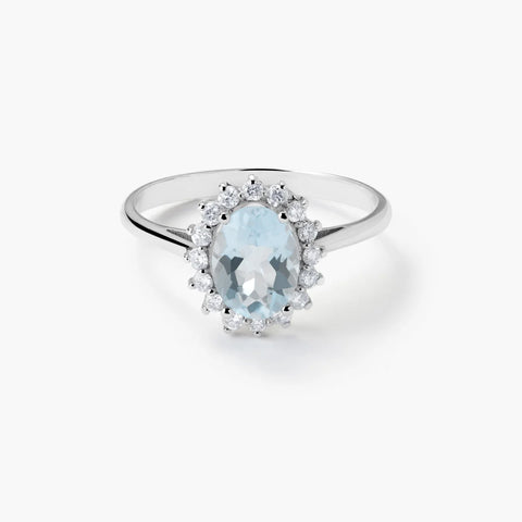 Anillo de oro blanco 18K diamante natural 0.3 ct. IMPERIAL AQUAMARINE