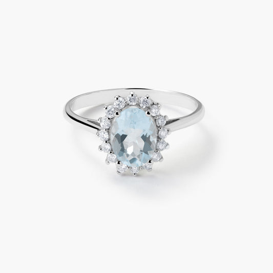 Anillo de oro blanco 18K diamante natural 0.3 ct. IMPERIAL AQUAMARINE