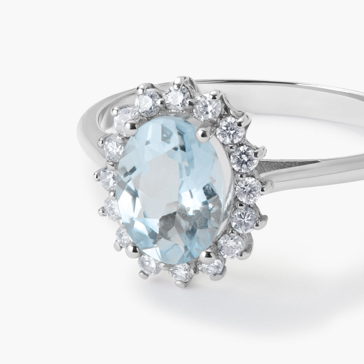 Anillo de oro blanco 18K diamante natural 0.3 ct. IMPERIAL AQUAMARINE